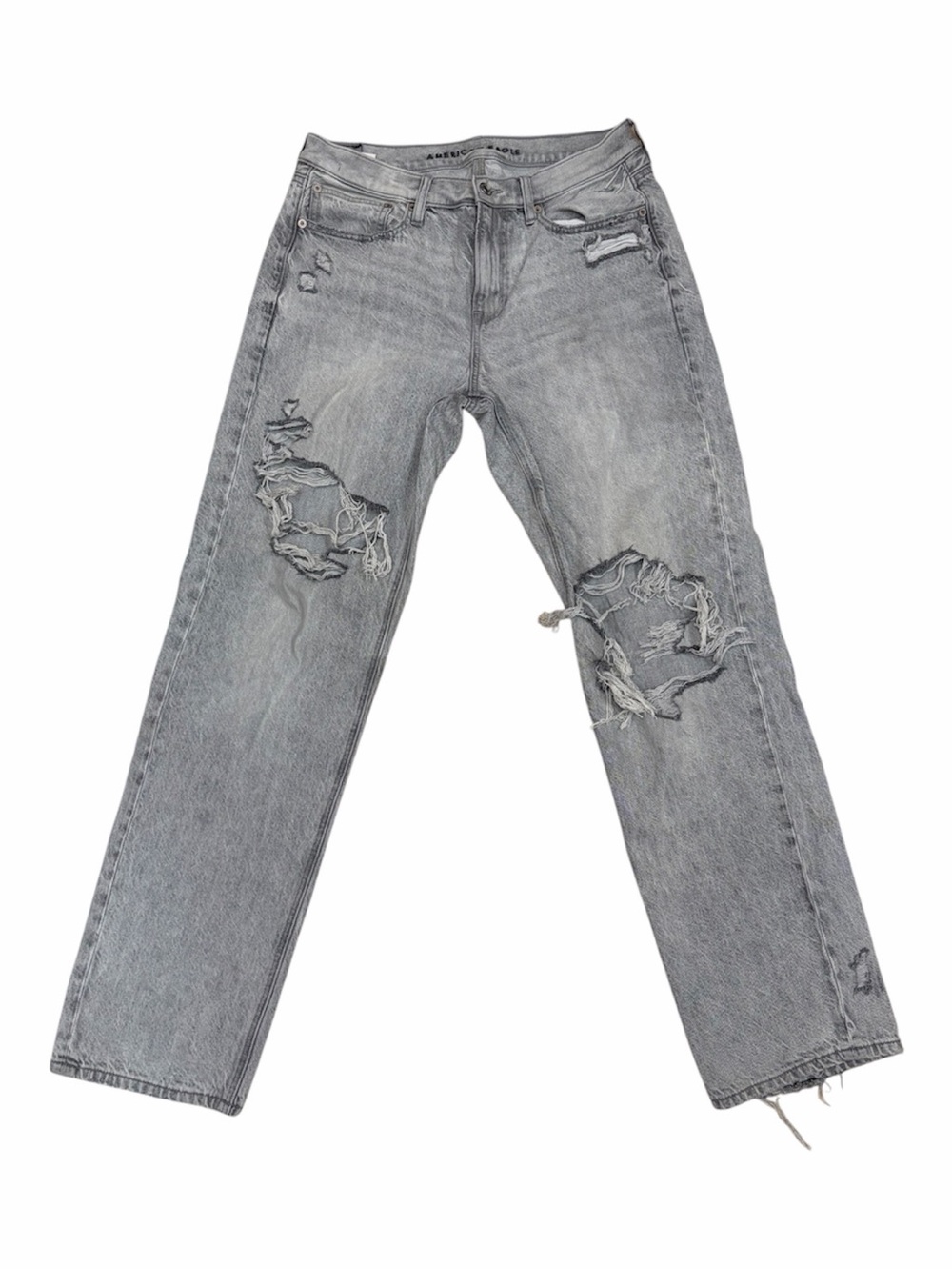 American Eagle Straight Leg Distressed Gray Denim Jeans, 8 Regular